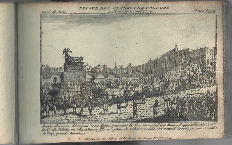 Retour des cendres de Voltaire a Paris le 11 juillet 1791.