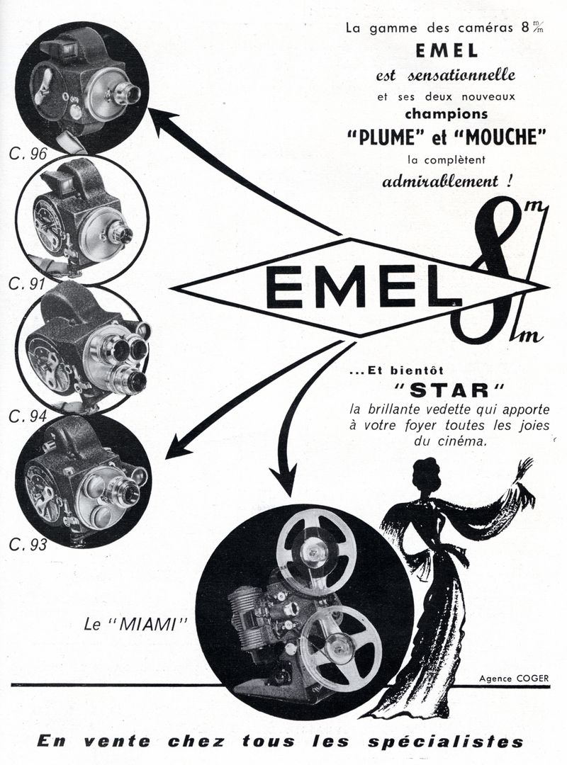 Emel caméras 8 mm C96, C91, C94, C93, Plume, Mouche, Star - projecteur 8 mm Miami - 1958