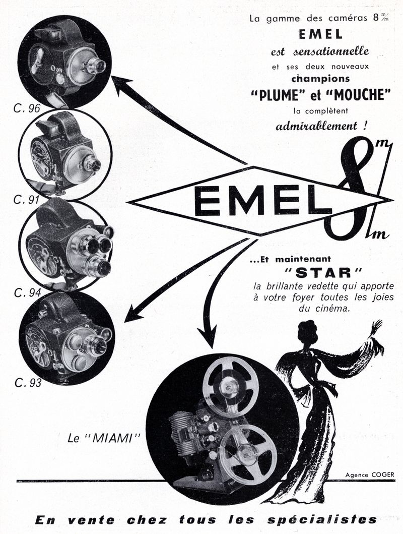 Emel caméras 8 mm C96, C91, C94, C93, Plume, Mouche, Star - projecteur 8 mm Miami - 1959