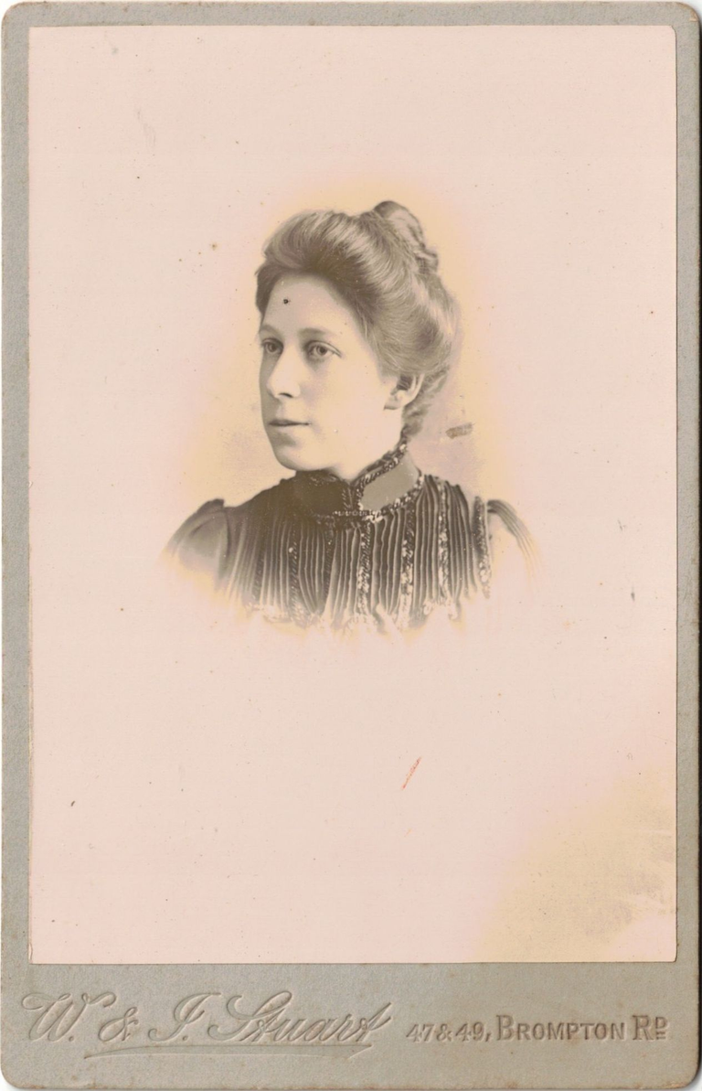 Photographers W & J. Stuart - Electric Light & Daylight Studios - London S.W. - 47 & 49 Brompton Road - Knightsbridge - This photograph may not be copied without the permission of Messrs W & J Stuart - The Negativeof this Photograph is preserved, from which enlargements or further copies can always be obtained