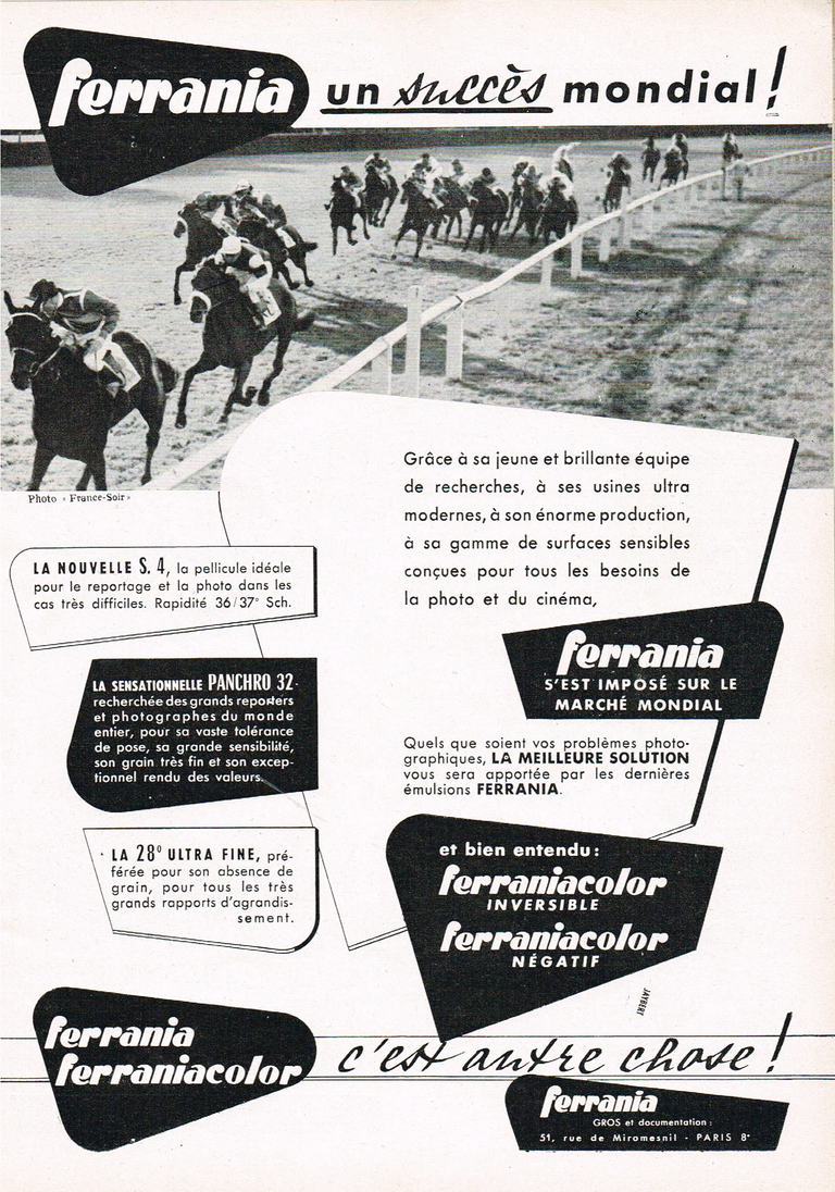 Pellicule Ferrania - Photo Cinéma - octobre 1956