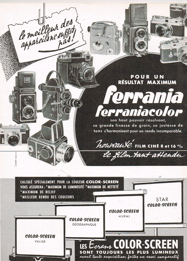 Ferrania avec Hasselblad Zeiss Ikon Rolleiflex Foca Leica Rectaflex - Photo Cinéma - avril 1958