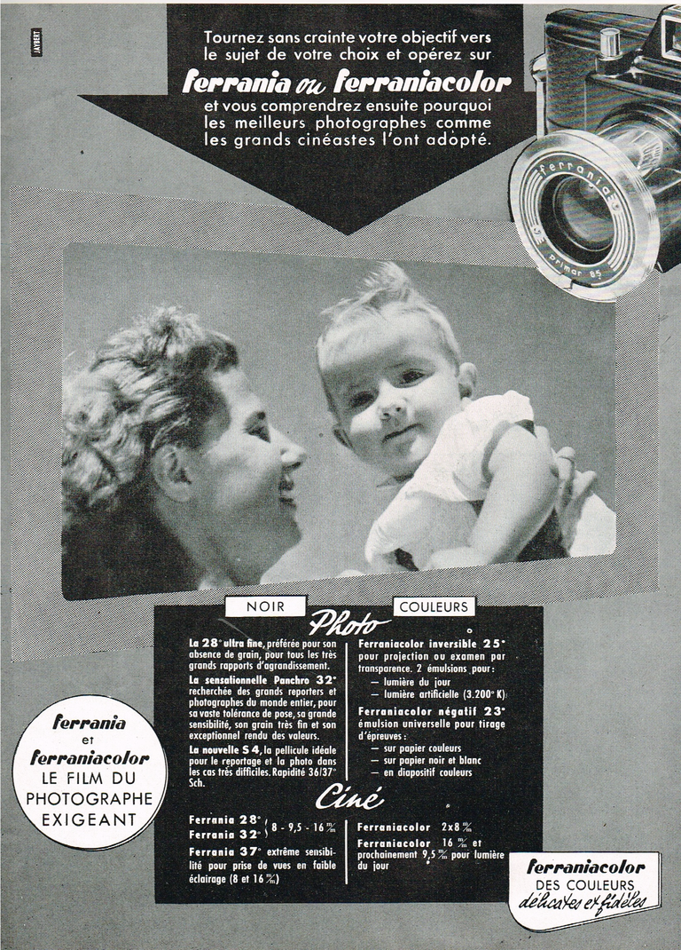 Ferrania Pellicule et Ibis - Photo Cinéma - mai 1958