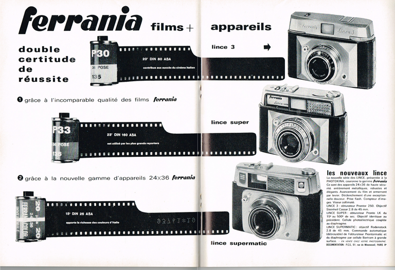 Ferrania Lince 3 Super et Supermatic - Photo Cinéma - mai 1963