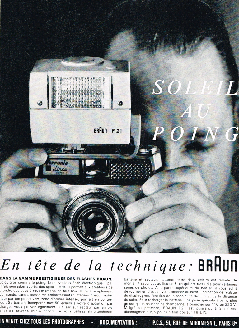 Ferrania Flash Braun sur Ferrania Lince - Photo Cinéma - septembre 1963