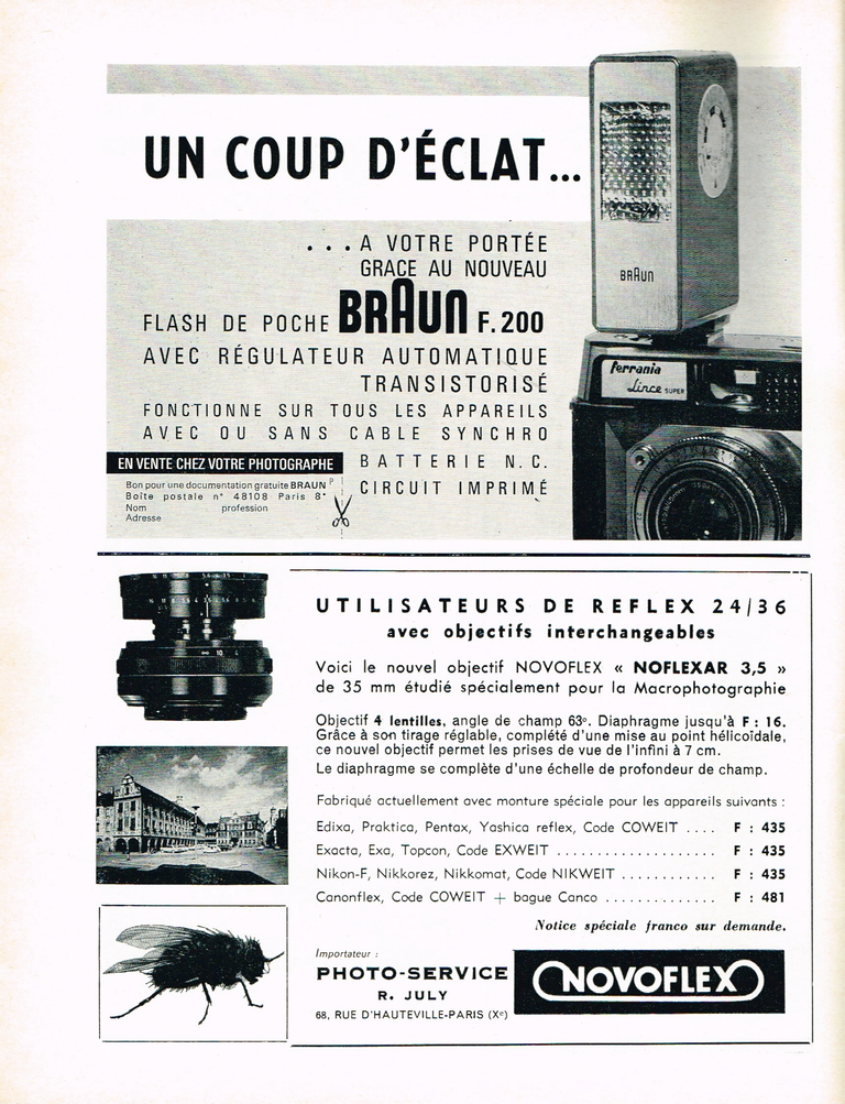 Ferrania Flash Braun sur Ferrania Lince - Photo Cinéma - novembre 1965
