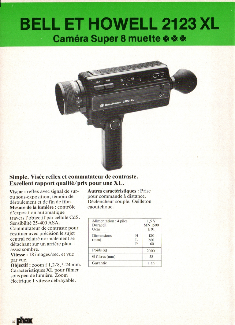 1980 - Phox Dossier-vérité : Les caméras Super 8 et la vidéo - Bell & Howell 2123 XL