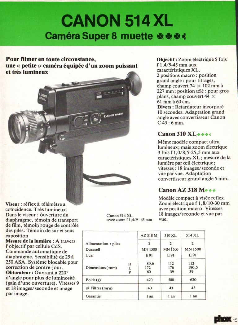 1980 - Phox Dossier-vérité : Les caméras Super 8 et la vidéo - Canon 514 XL