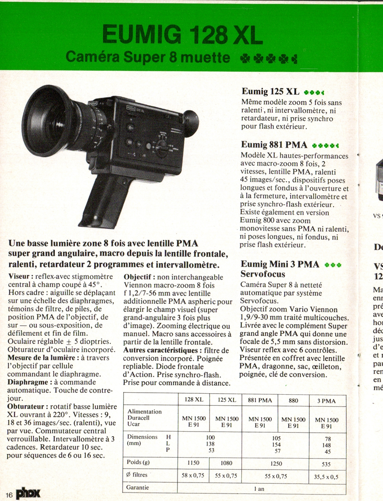 1980 - Phox Dossier-vérité : Les caméras Super 8 et la vidéo - Eumig 128 XL
