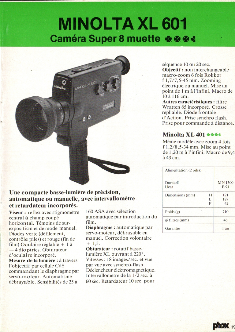 1980 - Phox Dossier-vérité : Les caméras Super 8 et la vidéo - Minolta XL 601