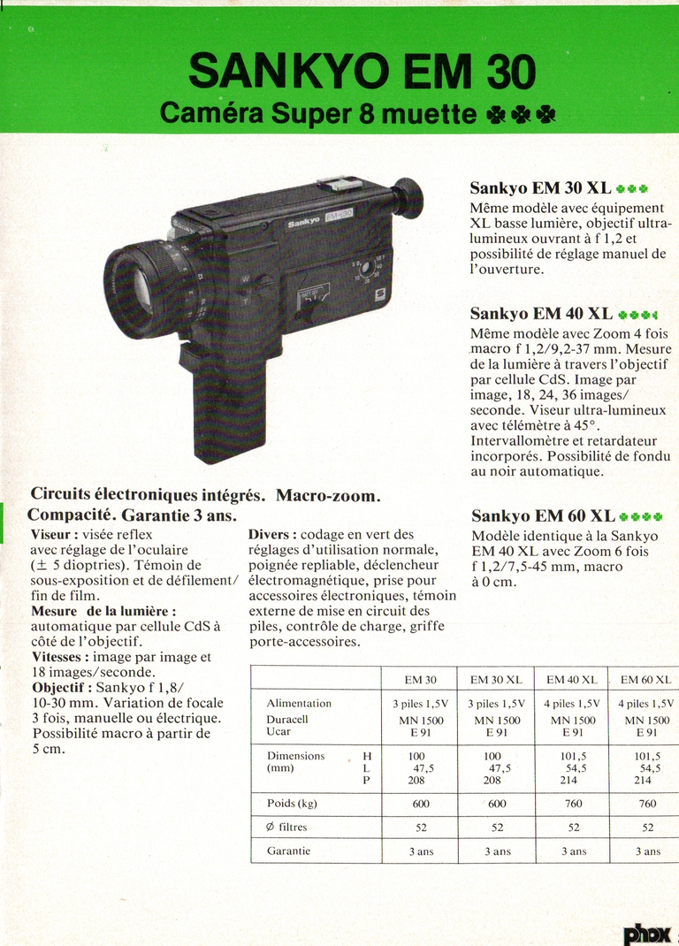 1980 - Phox Dossier-vérité : Les caméras Super 8 et la vidéo - Sankyo EM 30