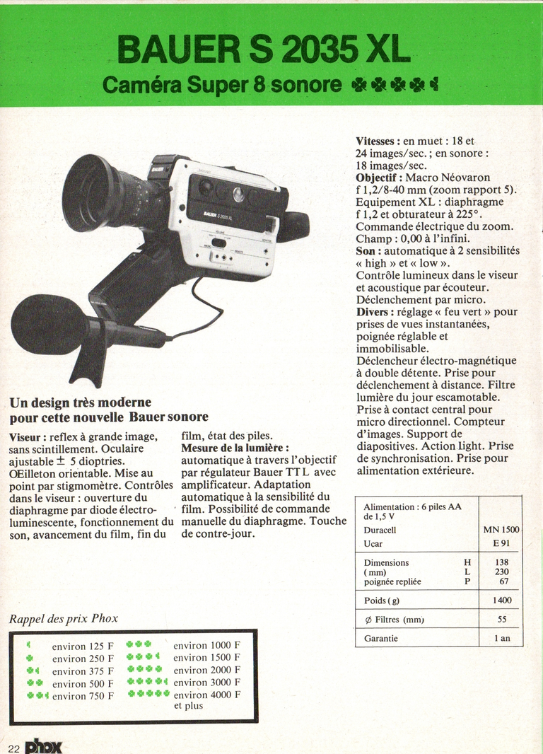 1980 - Phox Dossier-vérité : Les caméras Super 8 et la vidéo - Bauer S 2035 XL
