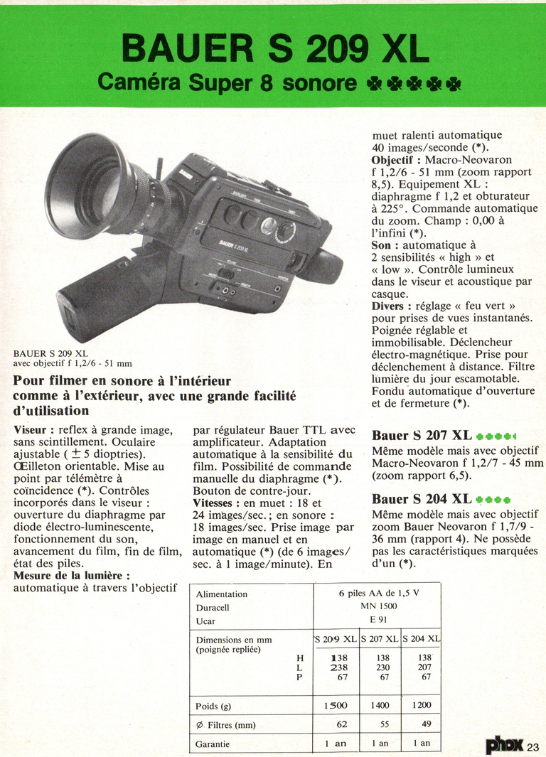 1980 - Phox Dossier-vérité : Les caméras Super 8 et la vidéo - Bauer S 209 XL