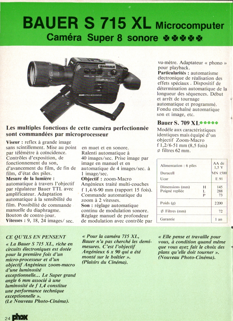 1980 - Phox Dossier-vérité : Les caméras Super 8 et la vidéo - Bauer S 715 XL Microcomputer