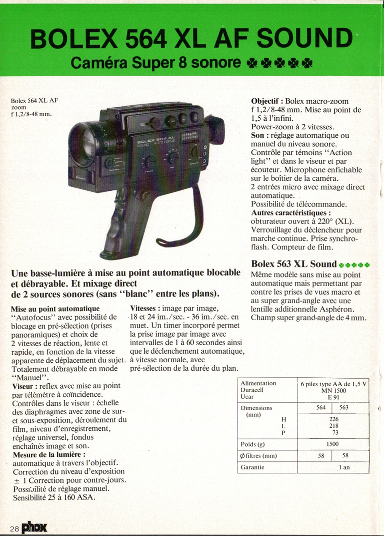 1980 - Phox Dossier-vérité : Les caméras Super 8 et la vidéo - Bolex 564 XL AF Sound