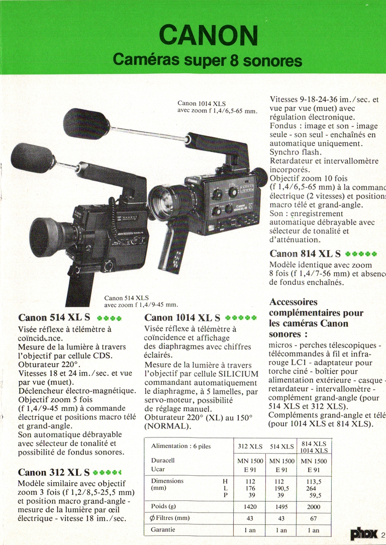 1980 - Phox Dossier-vérité : Les caméras Super 8 et la vidéo - Canon caméras Super 8 sonores