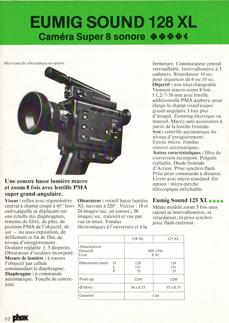 1980 - Phox Dossier-vérité : Les caméras Super 8 et la vidéo - Eumig Sound 128 XL