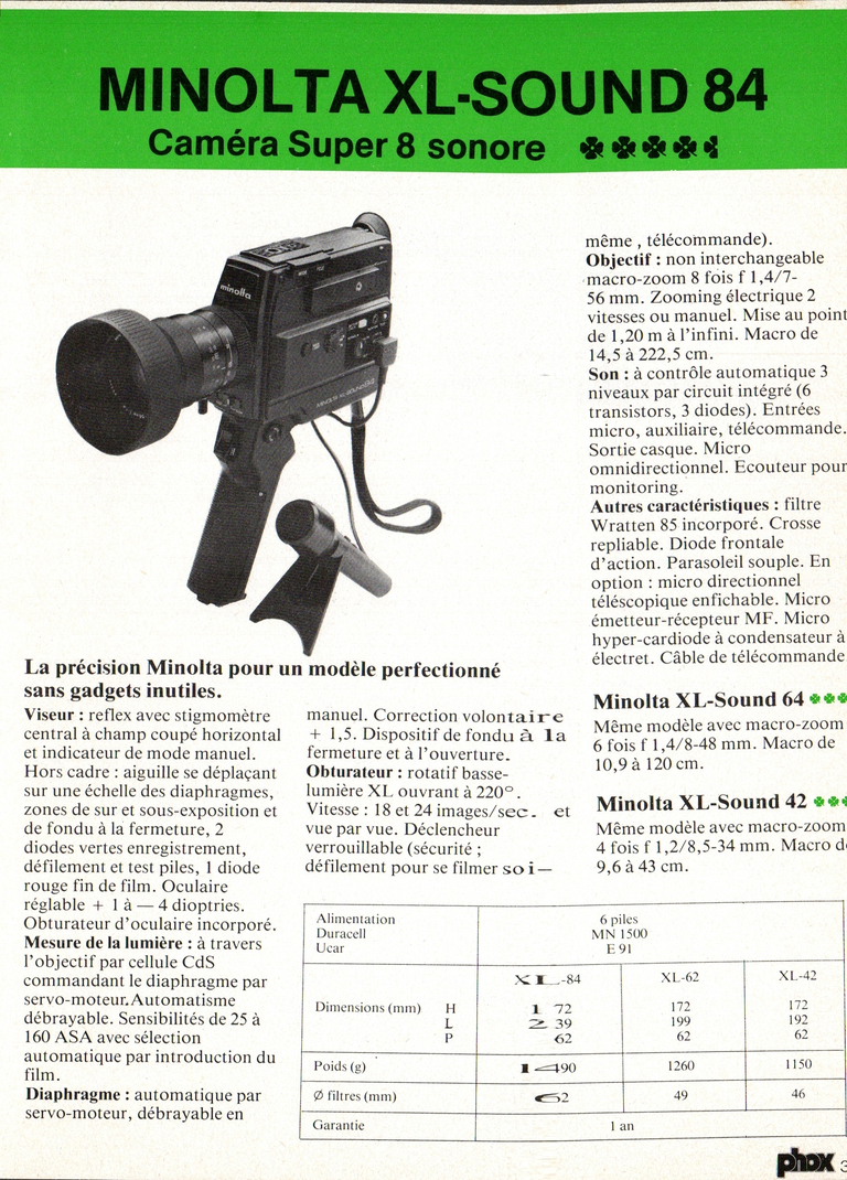1980 - Phox Dossier-vérité : Les caméras Super 8 et la vidéo - Minolta XL-Sound 84