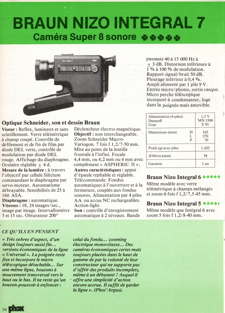 1980 - Phox Dossier-vérité : Les caméras Super 8 et la vidéo - Braun Nizo Integral 7