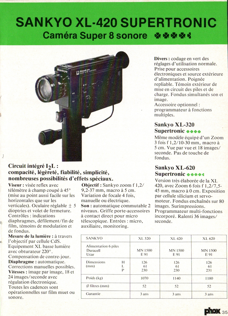 1980 - Phox Dossier-vérité : Les caméras Super 8 et la vidéo - Sankyo XL-240 Supertronic