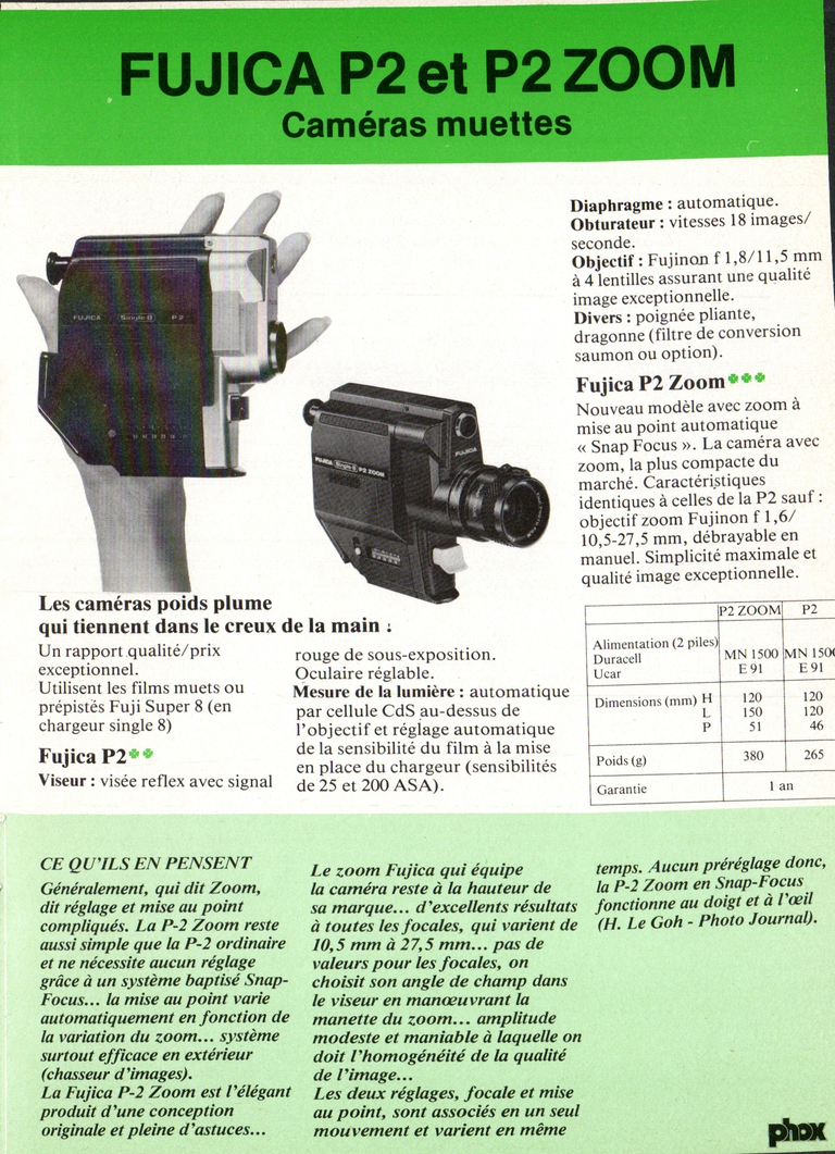 1980 - Phox Dossier-vérité : Les caméras Super 8 et la vidéo - Fujica P2 et P2 Zoom