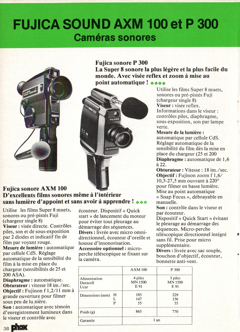 1980 - Phox Dossier-vérité : Les caméras Super 8 et la vidéo - Fujica Sound AXM 100 et P 300