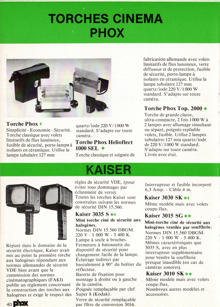 1980 - Phox Dossier-vérité : Les caméras Super 8 et la vidéo - Torches cinéma Kaiser
