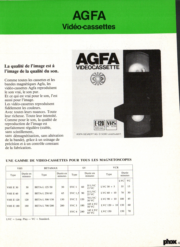 1980 - Phox Dossier-vérité : Les caméras Super 8 et la vidéo - Agfa Vidéocassettes