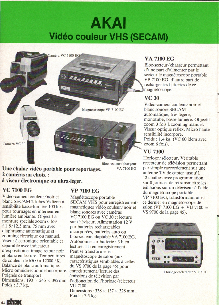 1980 - Phox Dossier-vérité : Les caméras Super 8 et la vidéo - AKai Vidéo couleur VHS (SECAM)