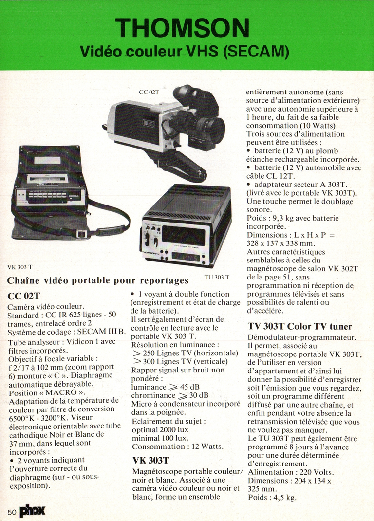 1980 - Phox Dossier-vérité : Les caméras Super 8 et la vidéo - Thomson Vidéo couleur VHS (SECAM)