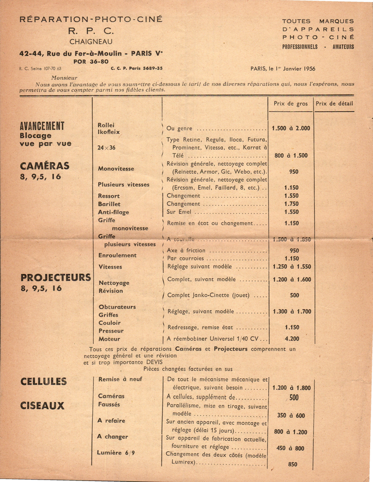 1956-01 - R.P.C. - Tarif - 1