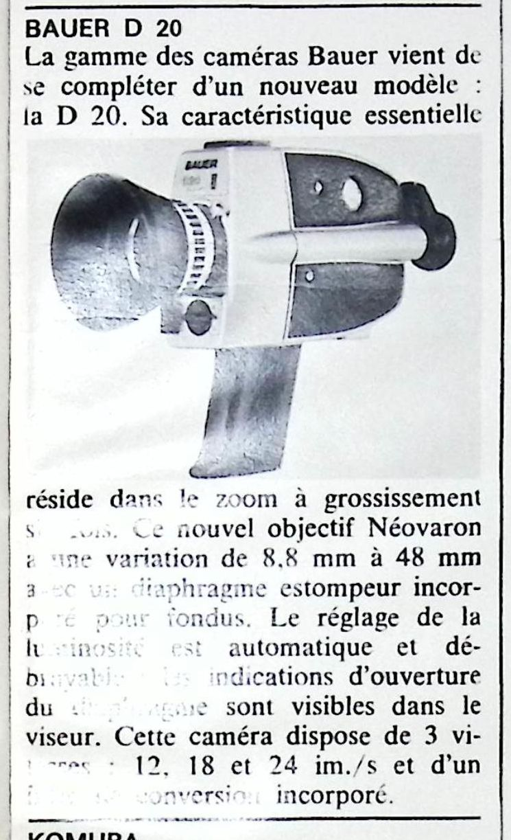 Bauer caméra D 20 - Photo - mai 1970