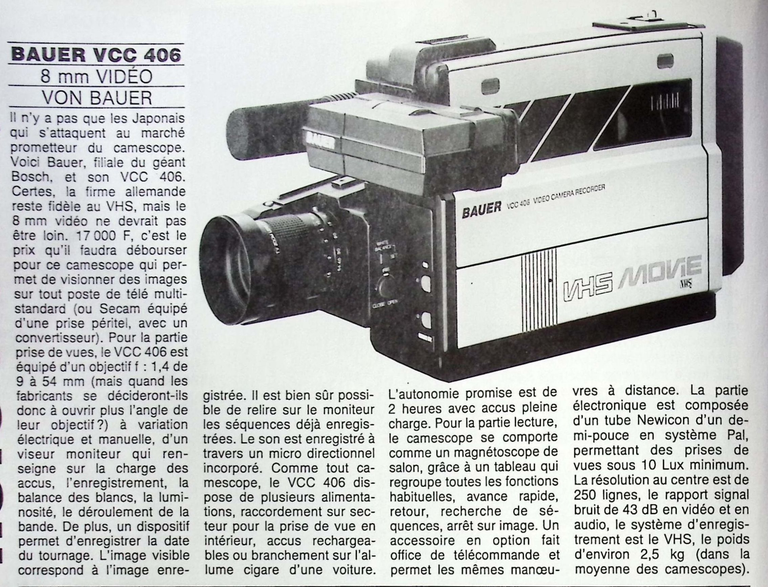Bauer caméscope VCC 406 8mm - Photo - septembre 1985