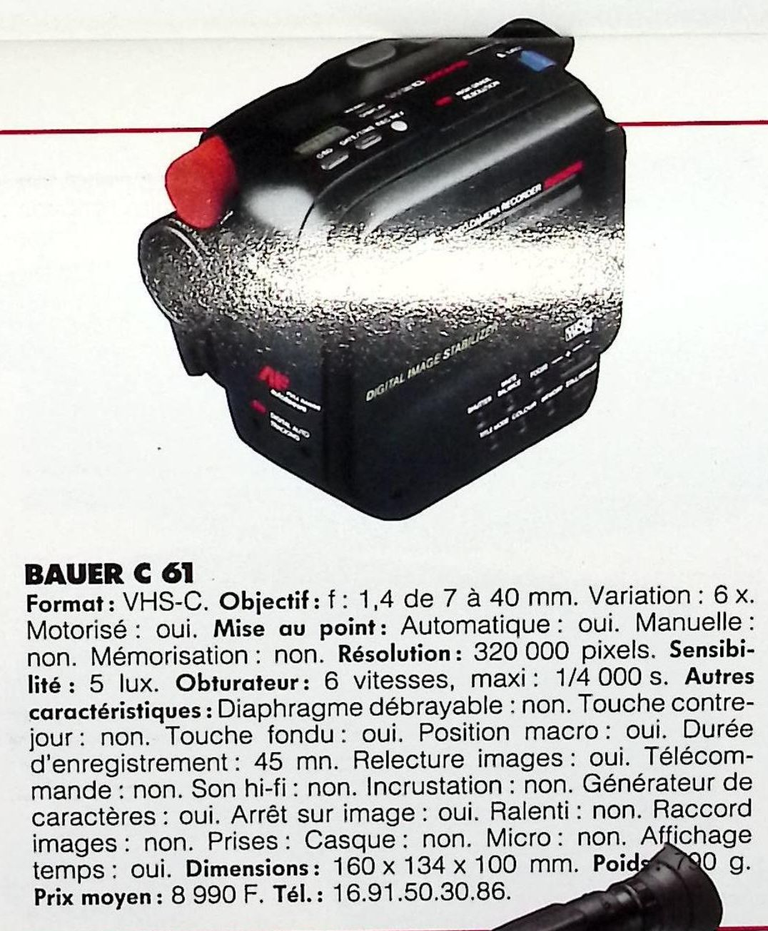 Bauer caméscope C 61 VHS-C - Photo - février 1991
