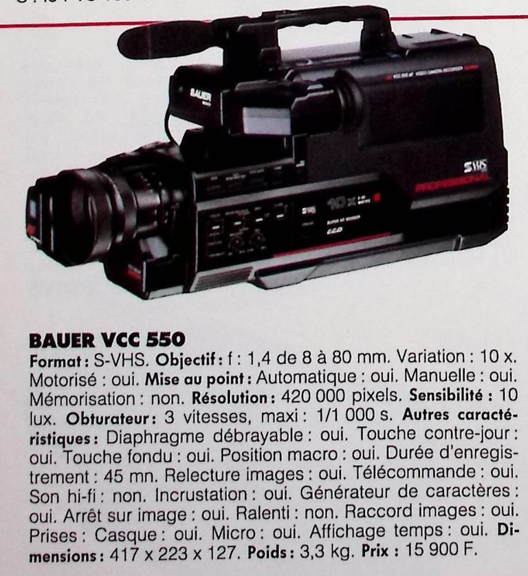 Bauer caméscope VCC 550 S-VHS - Photo - février 1991