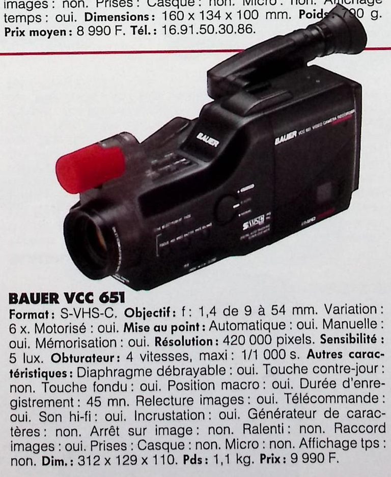 Bauer caméscope VCC 651 S-VHS-C - Photo - février 1991