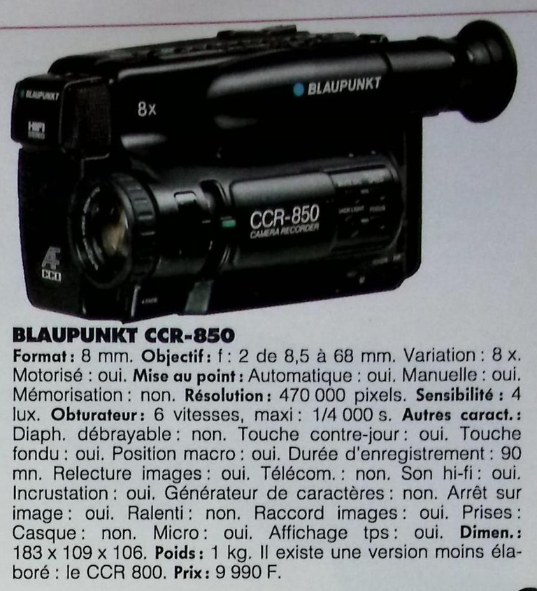 Blaupunkt caméscope CCR-850 8 mm - Photo - février 1991