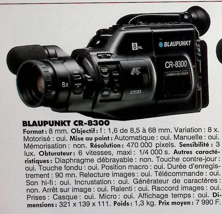 Blaupunkt caméscope CR-8300 8 mm - Photo - février 1991