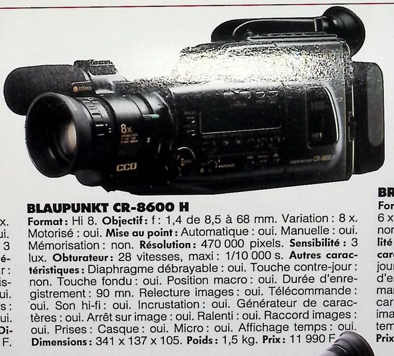 Blaupunkt caméscope CR-8600 H Hi8 - Photo - février 1991
