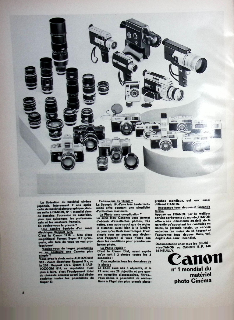 Canon caméras 1218, Autozoom 518, Autozoom 250, Autozoom 814,  - Photo - avril 1970