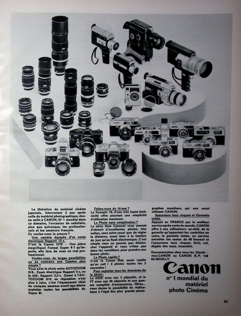 Canon caméras 1218, Autozoom 518, Autozoom 250, Autozoom 814,  - Photo - mai 1970