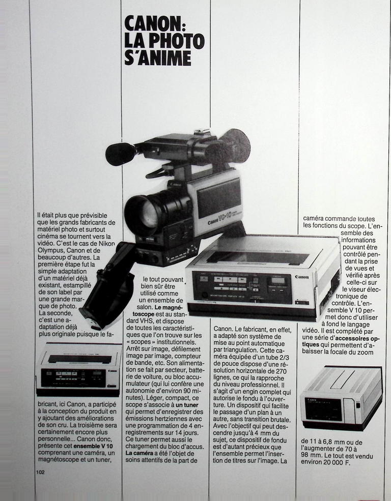 Canon caméras vidéo VC 10, magnétoscope VR 10 - Photo - décembre 1983
