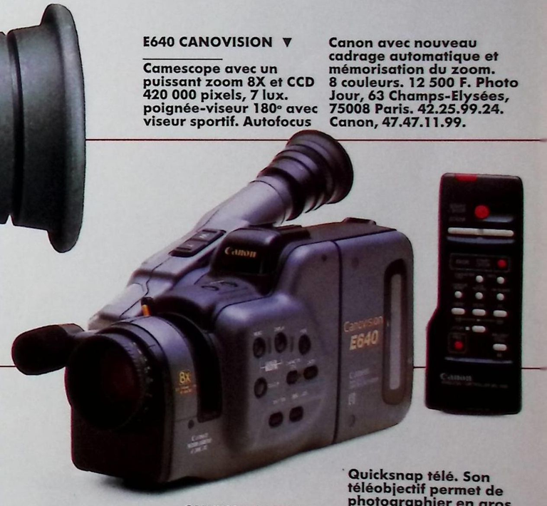 Canon caméscope Canovision 8 E640 - Photo - novembre 1989