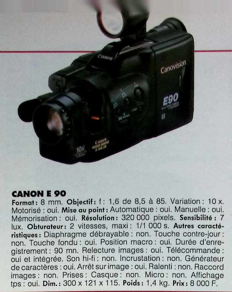 Canon caméscope E 90 8 mm - Photo - février 1991