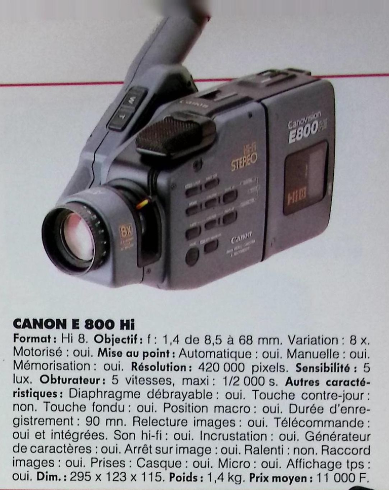 Canon caméscope E 800 Hi Hi8 - Photo - février 1991