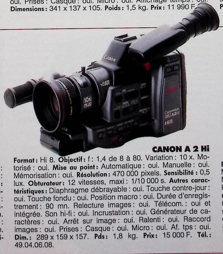 Canon caméscope A 2 Hi Hi8 - Photo - février 1991