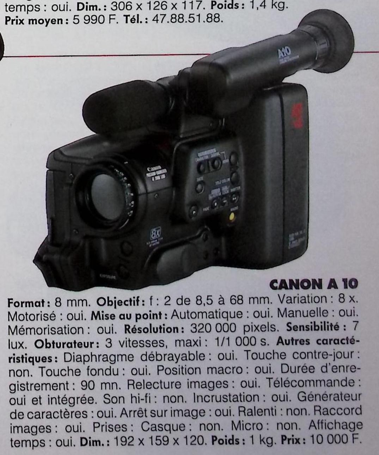 Canon caméscope A 10 8 mm - Photo - février 1991