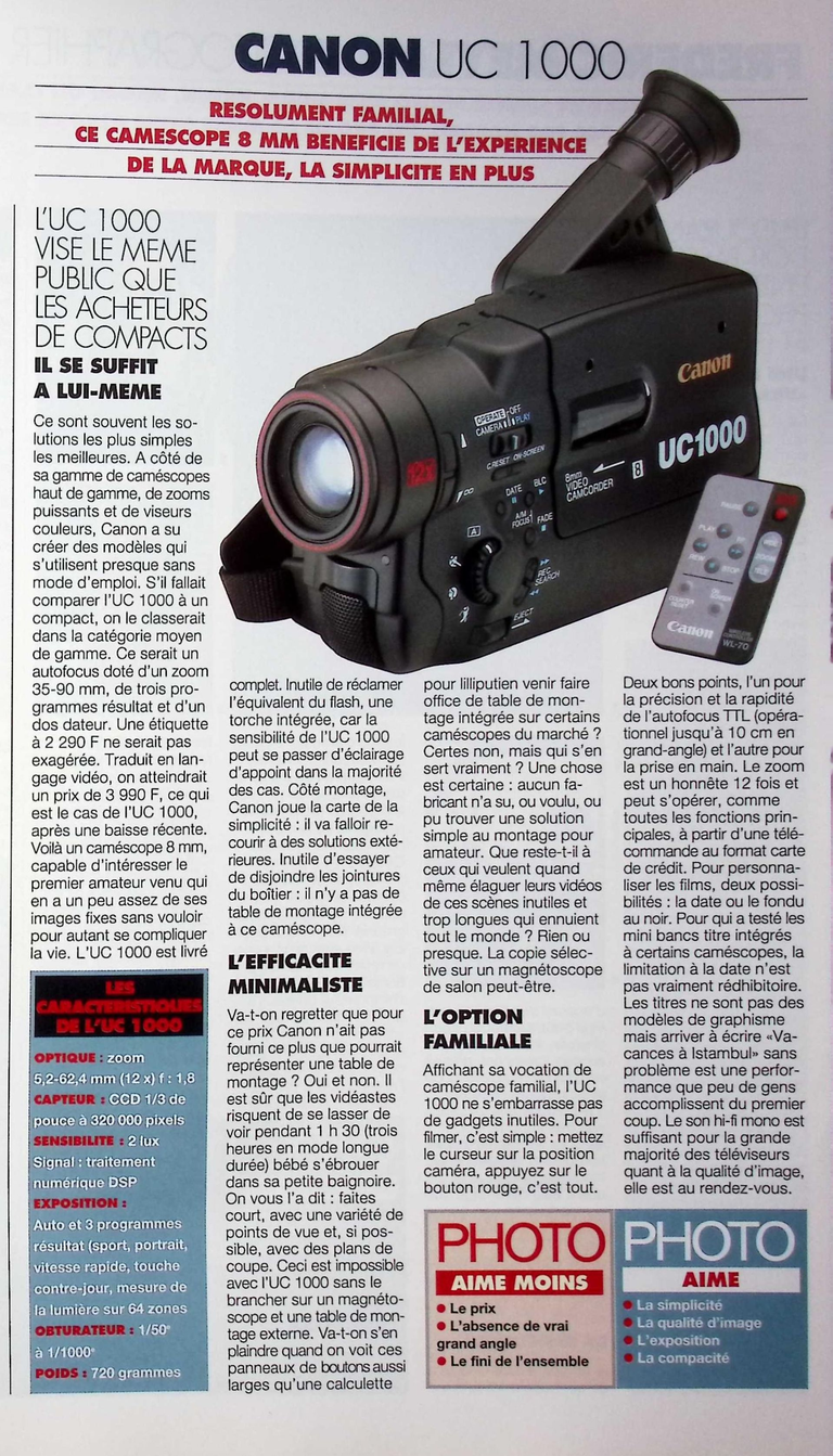 Canon caméscope UC 1000 - Photo - septembre 1995