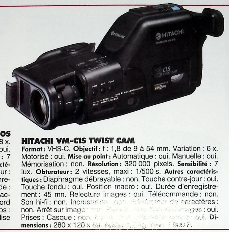 Hitachi caméscope VHS-C WM-C1S Twist Cam - Photo - février 1991