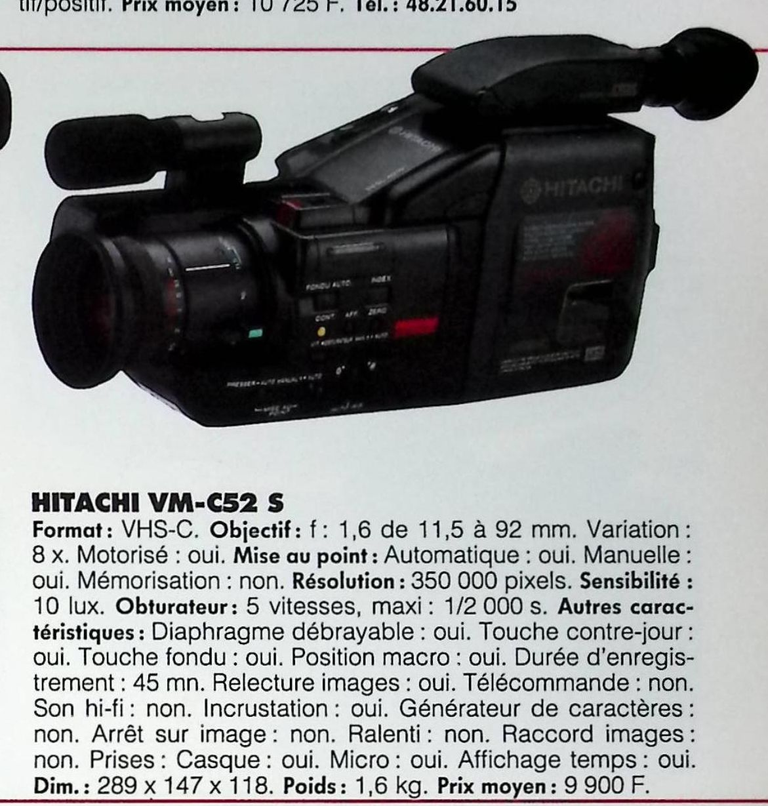 Hitachi caméscope VHS-C WM-C52 S - Photo - février 1991